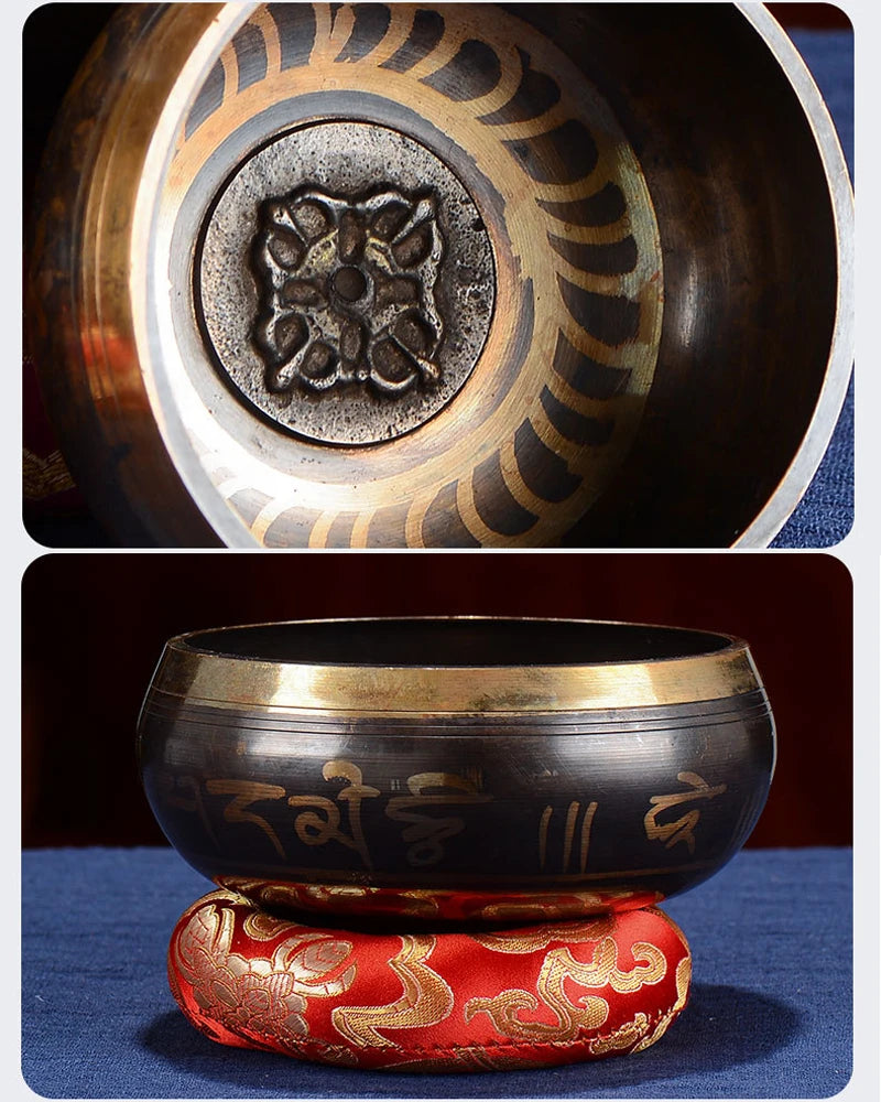 Tibetan Singing Bowl Set,Cooper Sound Bowls,Handmade Song Bowl for Meditation Yoga Stress Relief,Unique Gift,Diameter 8cm/12.5cm