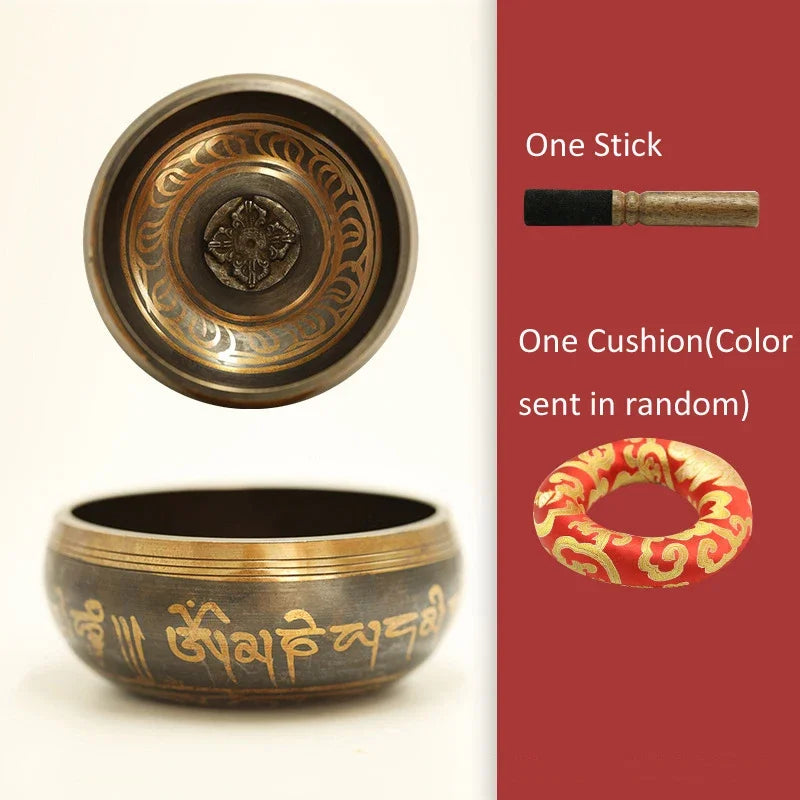 Tibetan Singing Bowl Set,Cooper Sound Bowls,Handmade Song Bowl for Meditation Yoga Stress Relief,Unique Gift,Diameter 8cm/12.5cm