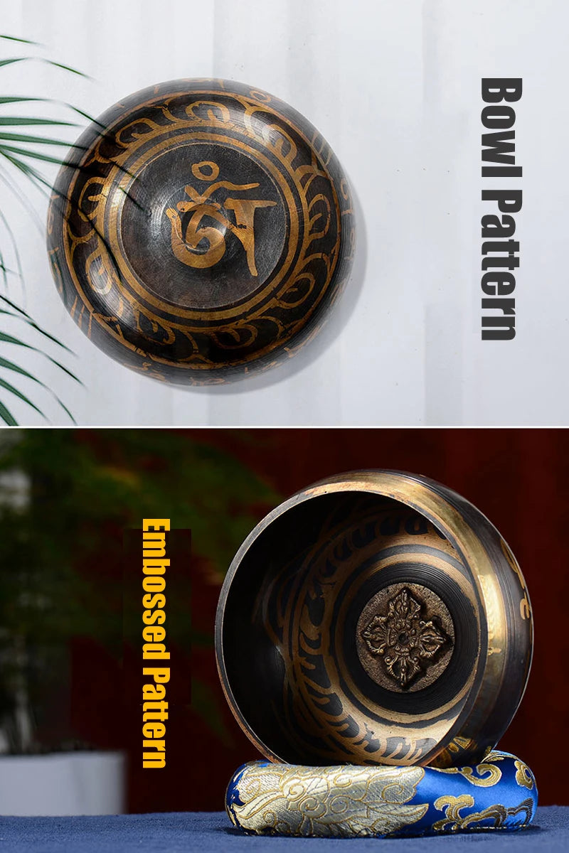 Tibetan Singing Bowl Set,Cooper Sound Bowls,Handmade Song Bowl for Meditation Yoga Stress Relief,Unique Gift,Diameter 8cm/12.5cm